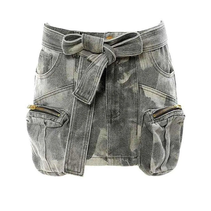 Grey camouflage print denim skirt