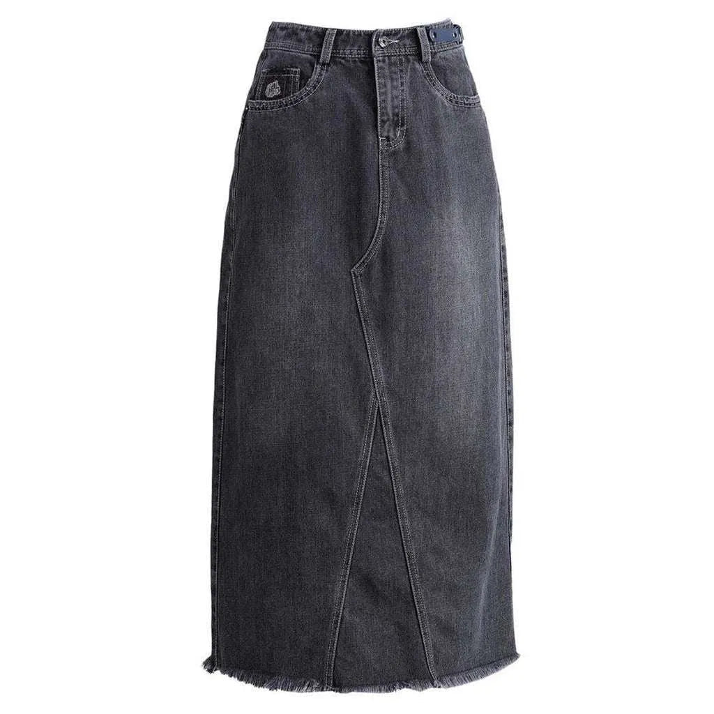Grey long denim skirt