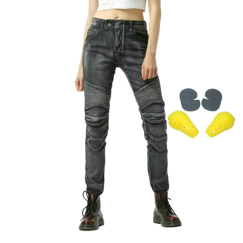 Grey women's biker jeans