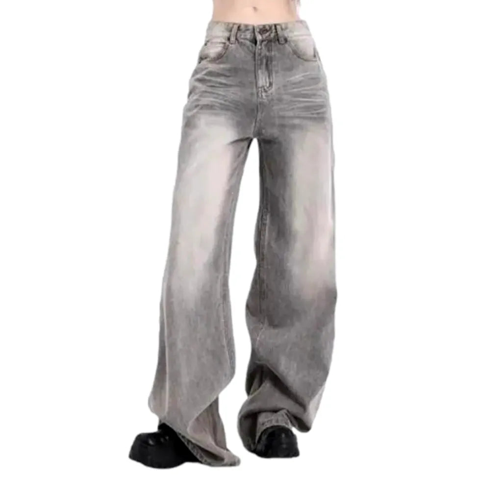 Grey women's mid-waist jeans