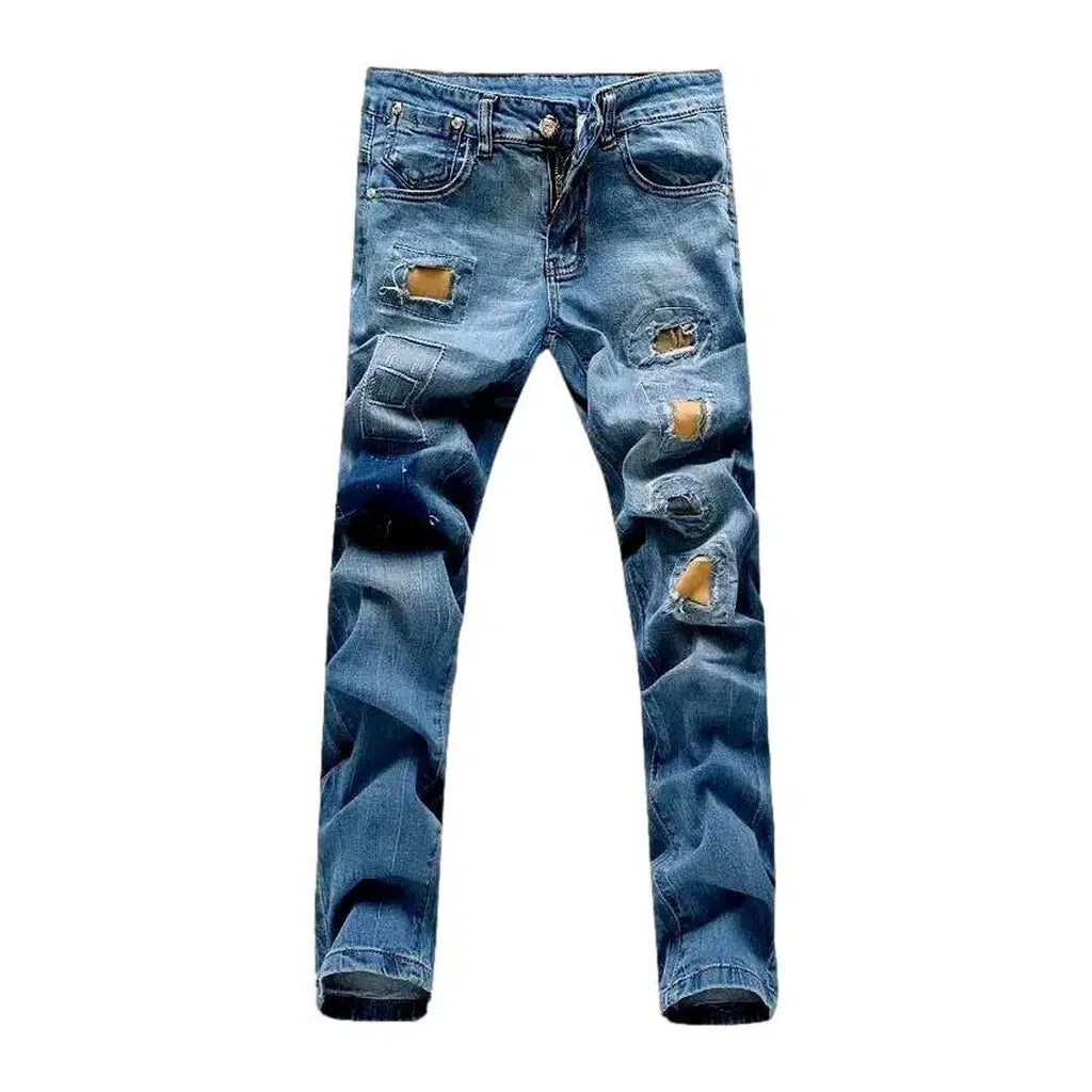 Grunge color-patchwork jeans
 for men