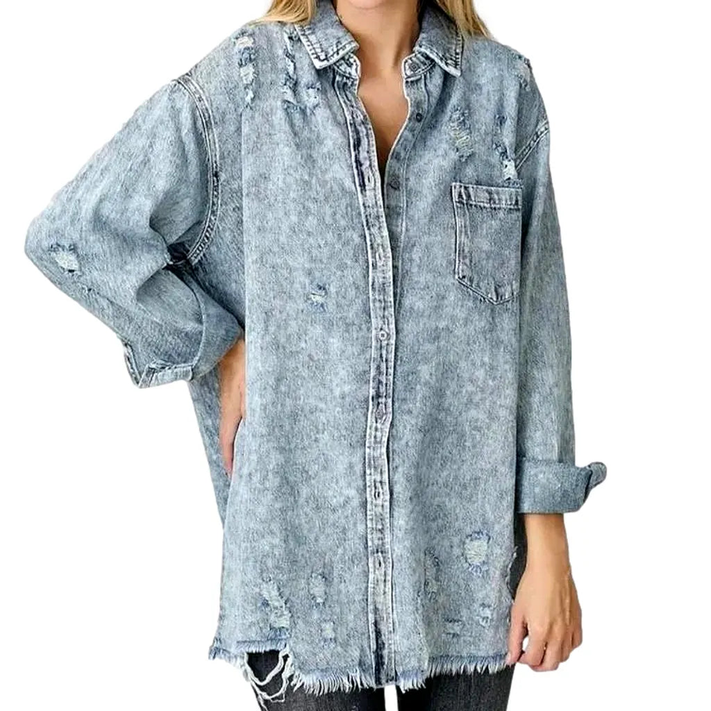 Grunge long women's denim shirt