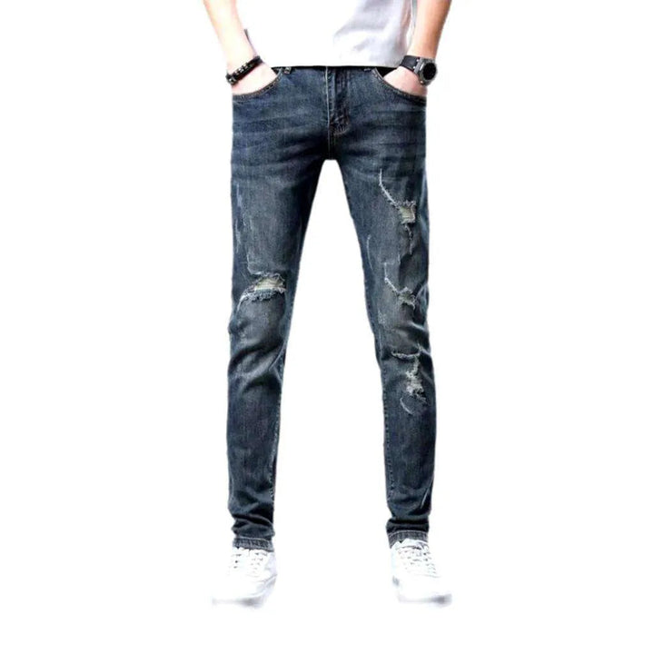 Grunge men's mid-waist jeans