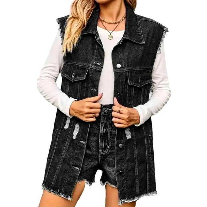 Grunge oversized jean vest for ladies