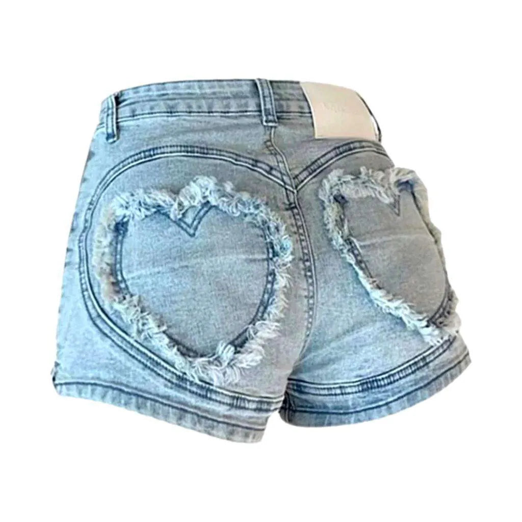 Heart embroidery women's denim shorts