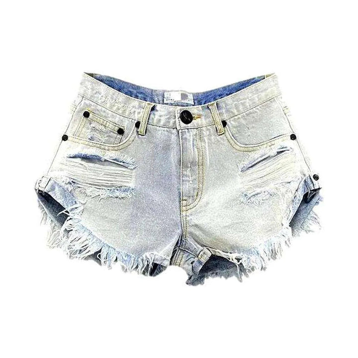 Heavy distressed women's denim shorts