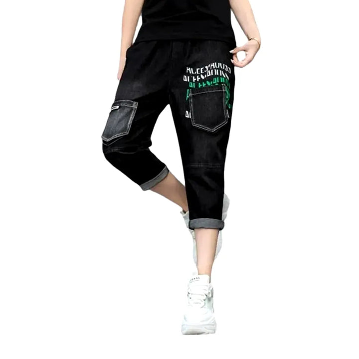 High-waist black denim pants for women