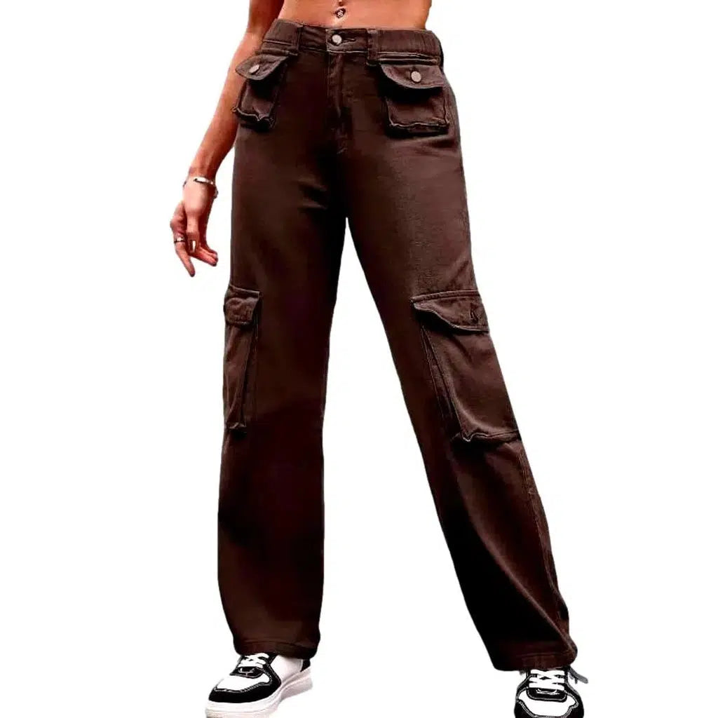 High-waist cargo jean pants for women