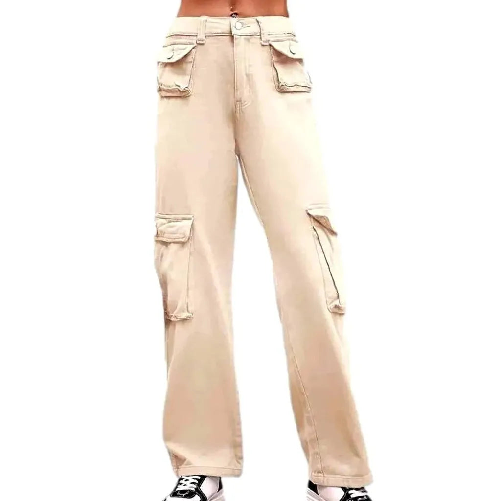 High-waist cargo jean pants
 for women