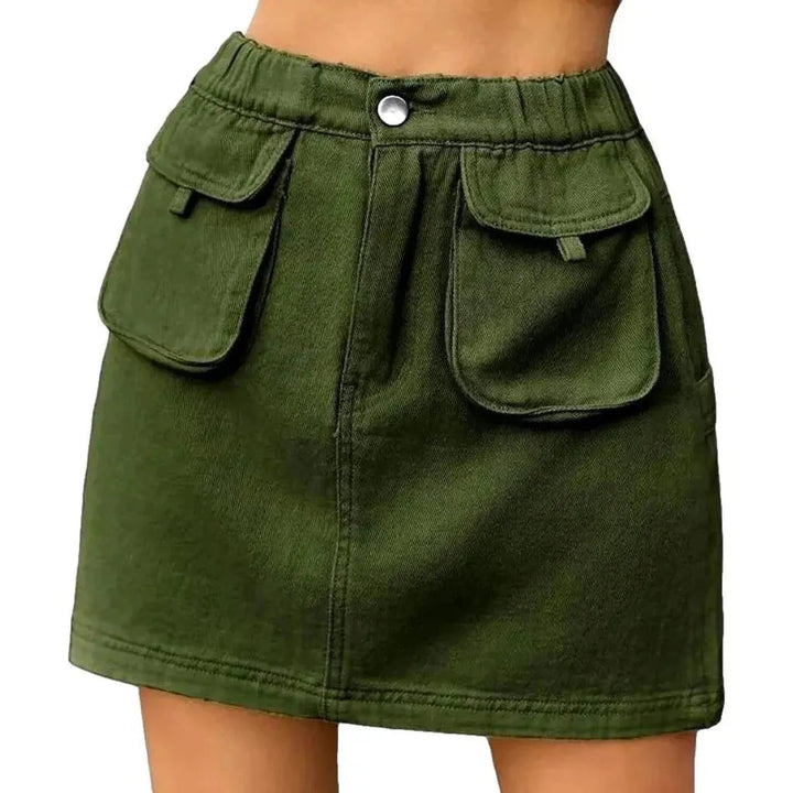 High-waist cargo women's denim skirt