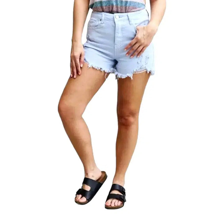High-waist color denim shorts
 for women