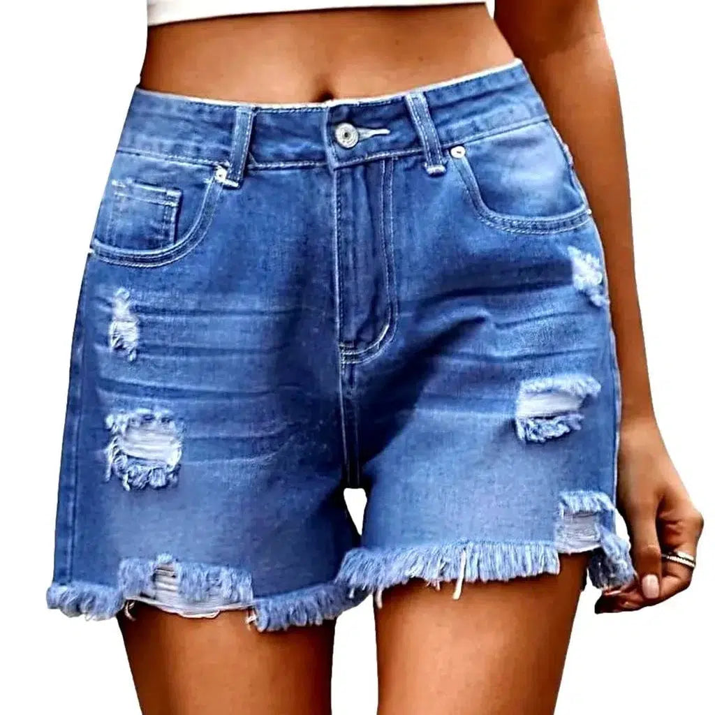 High-waist distressed jeans shorts
 for ladies