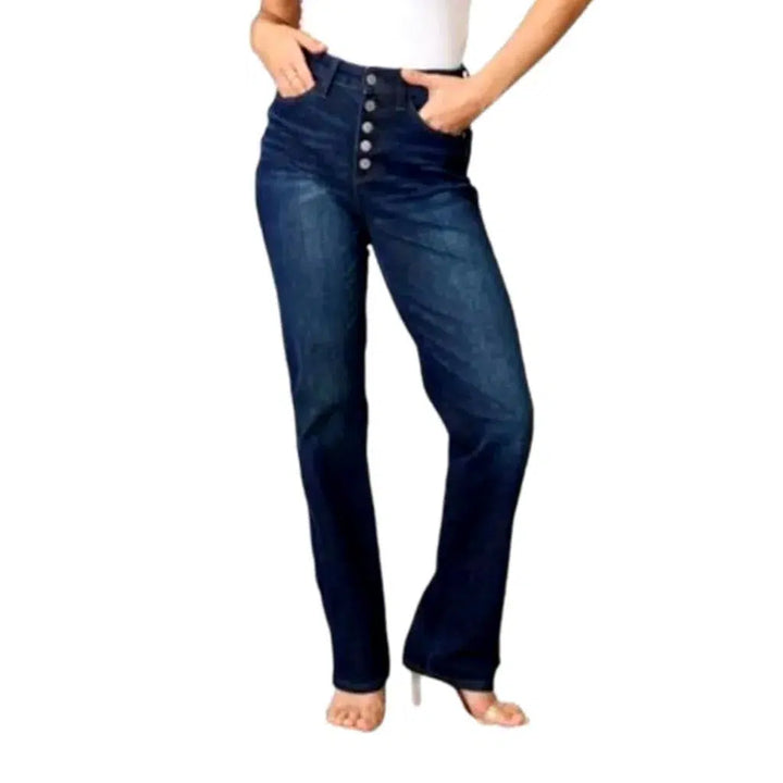 High-waist exposed-buttons jeans
 for women