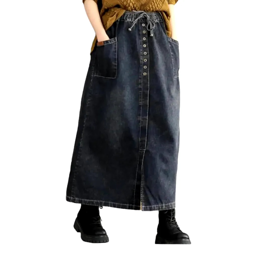 High-waist front-slit jean skirt
 for ladies