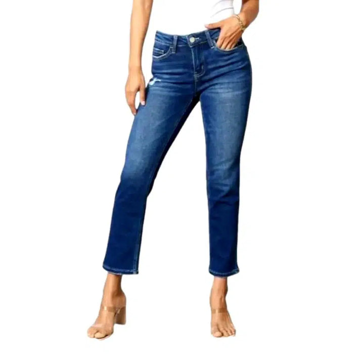 High-waist medium-wash jeans
 for ladies