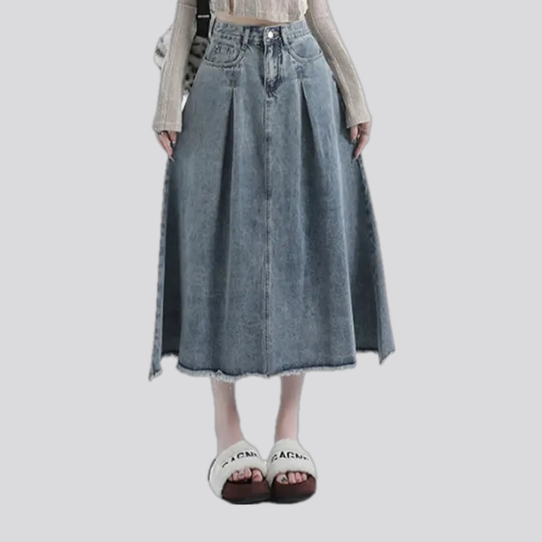 High Waist Pleated Casual Jean Skirt | Jeans4you.shop