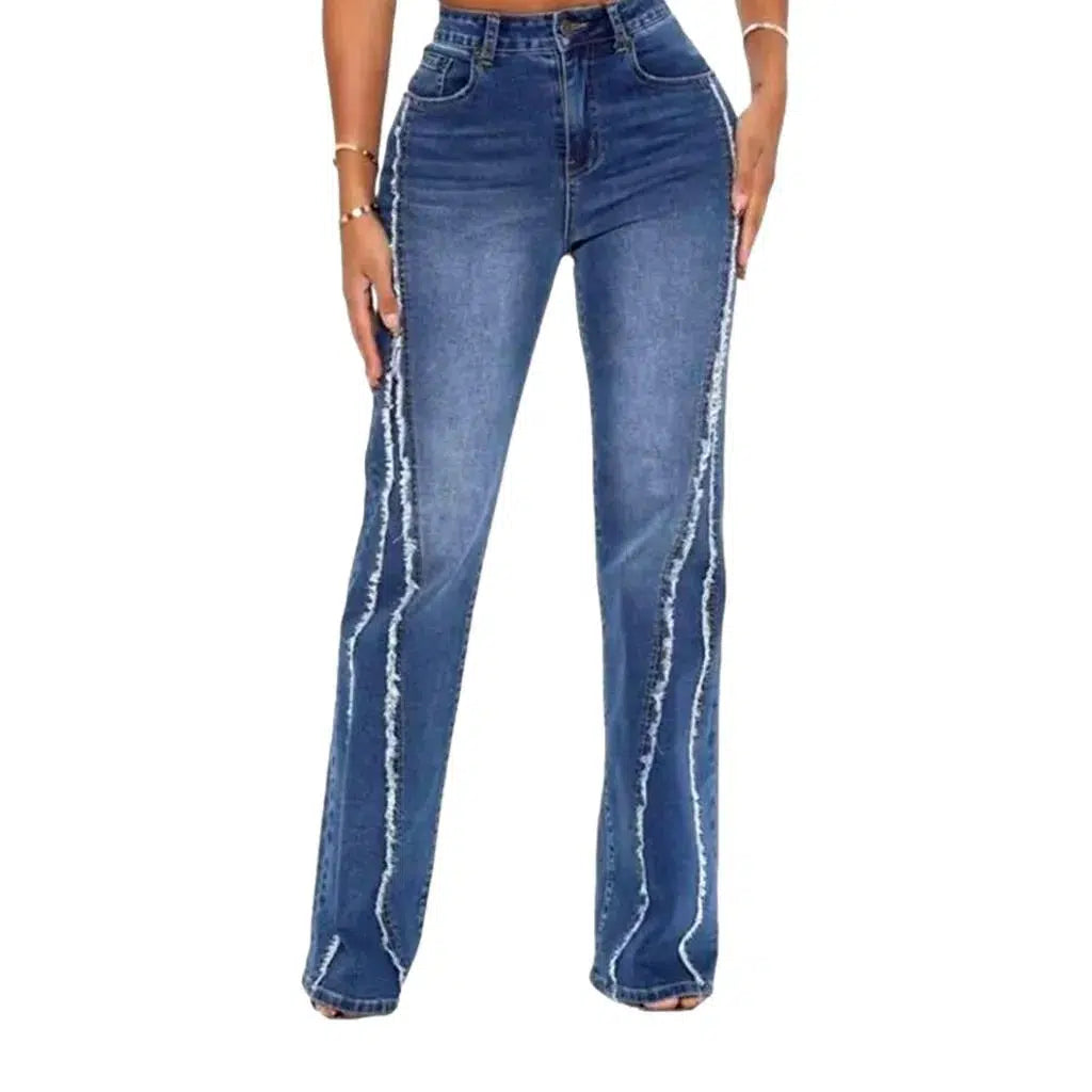 High-waist sanded jeans
 for ladies