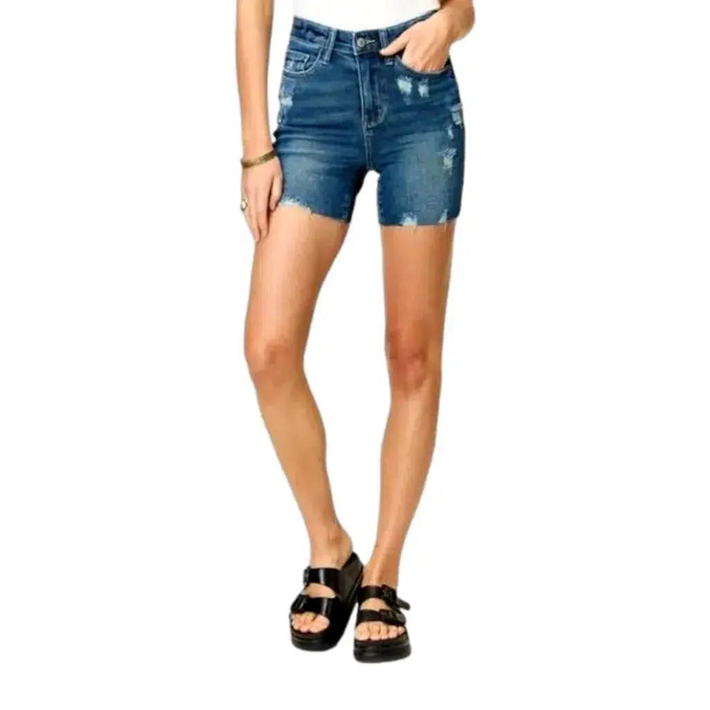 High-waist sanded jeans shorts
 for ladies