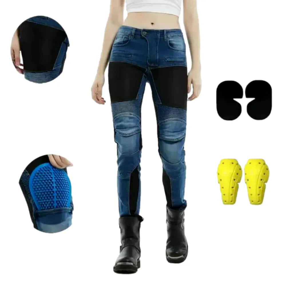 High-waist sanded moto jeans for ladies