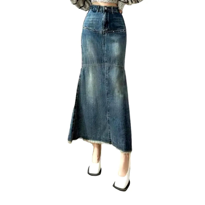 High-waist whiskered jeans skirt
 for ladies