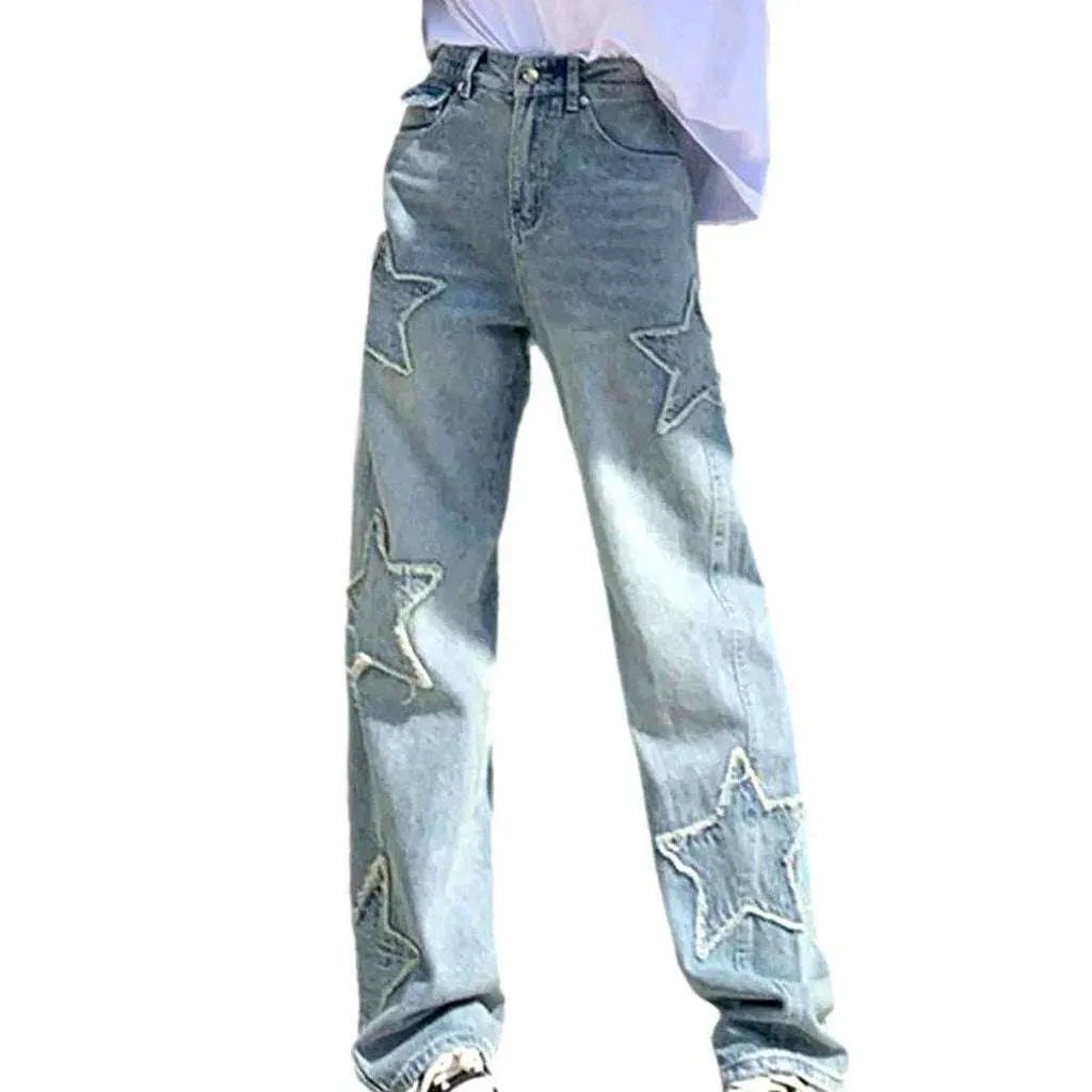 High-waist women's embroidered jeans