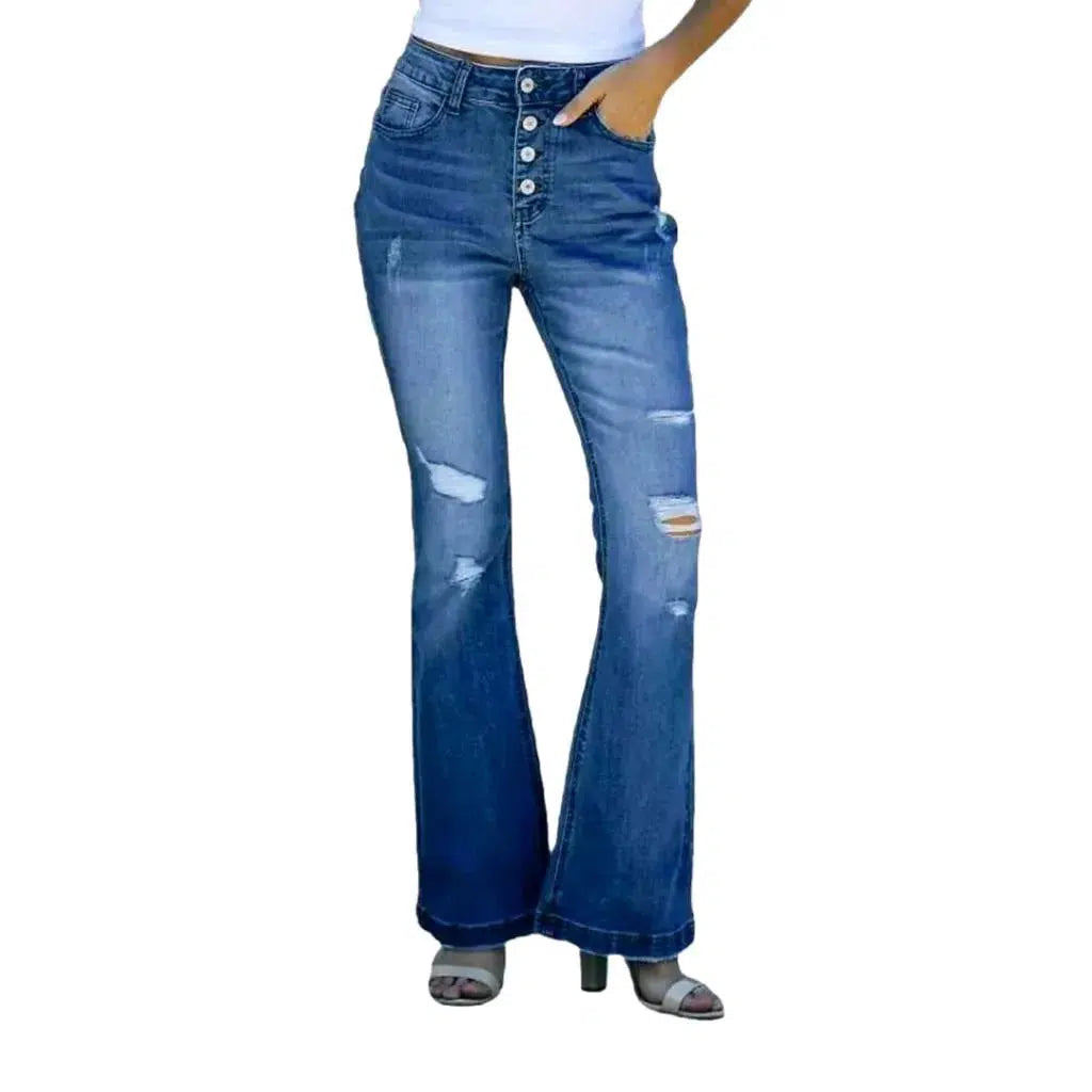 High-waist women's whiskered jeans