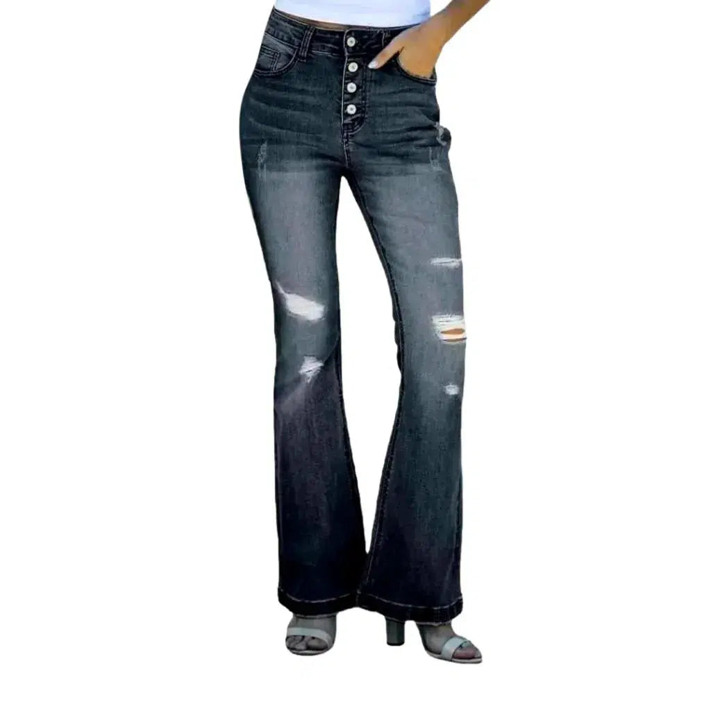 High-waist women's whiskered jeans