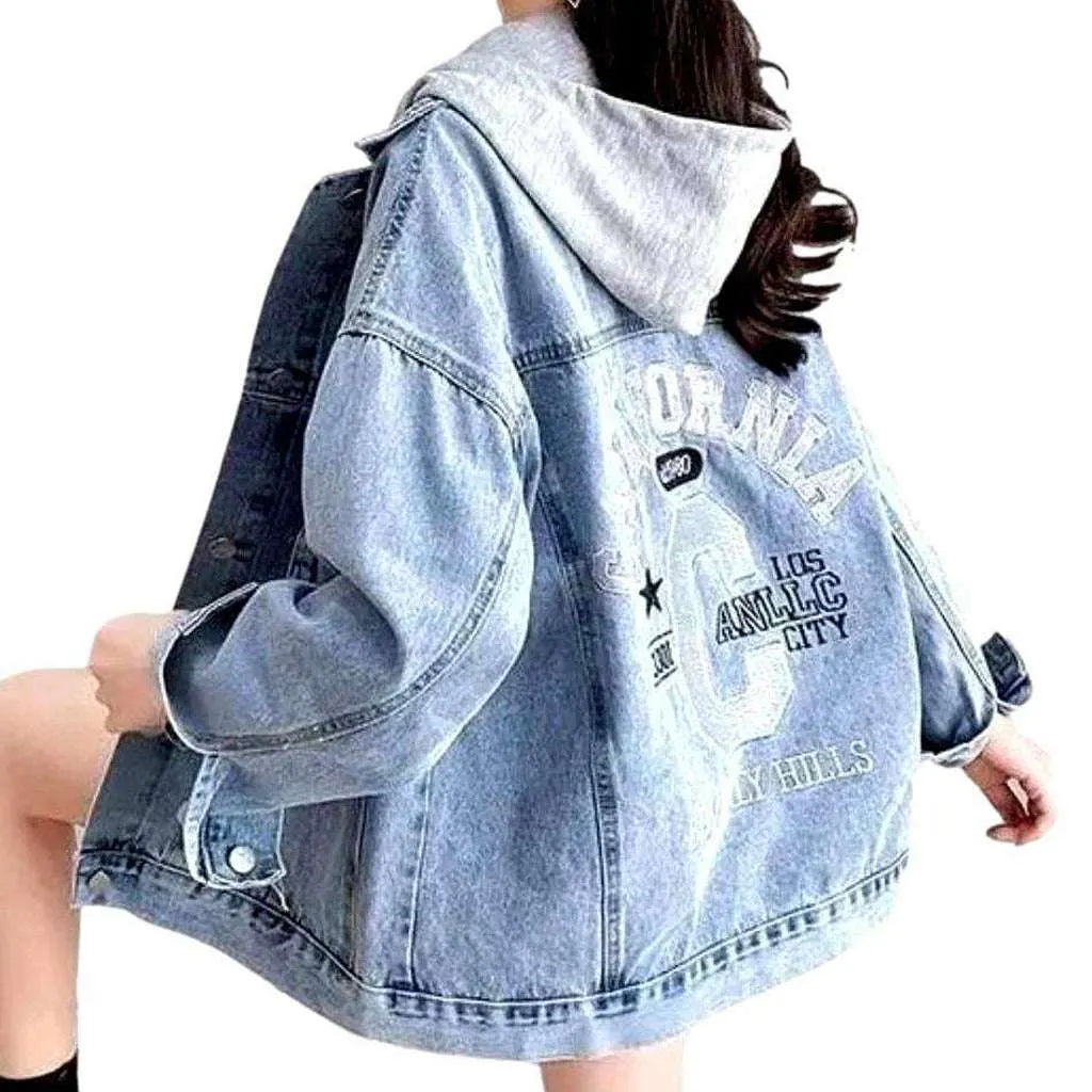 Hooded back print denim jacket