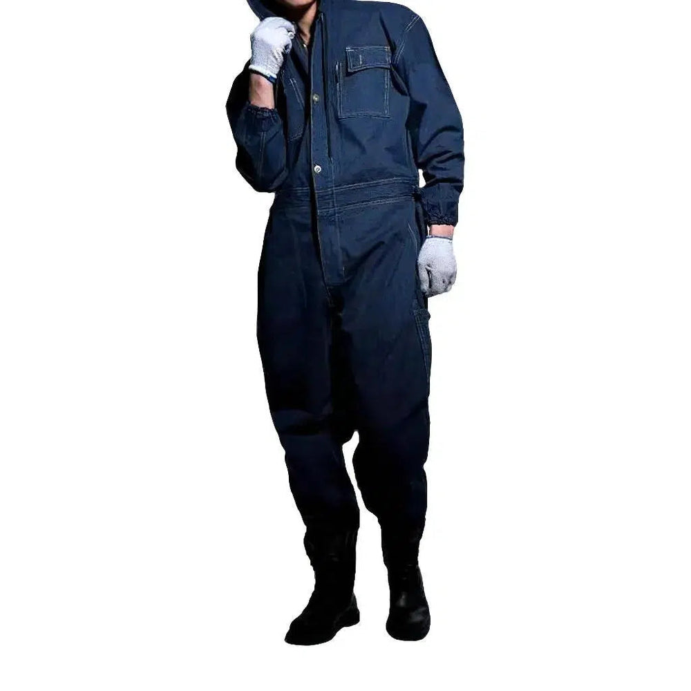 Hooded Men's Denim Jumpsuit - Dark Blue