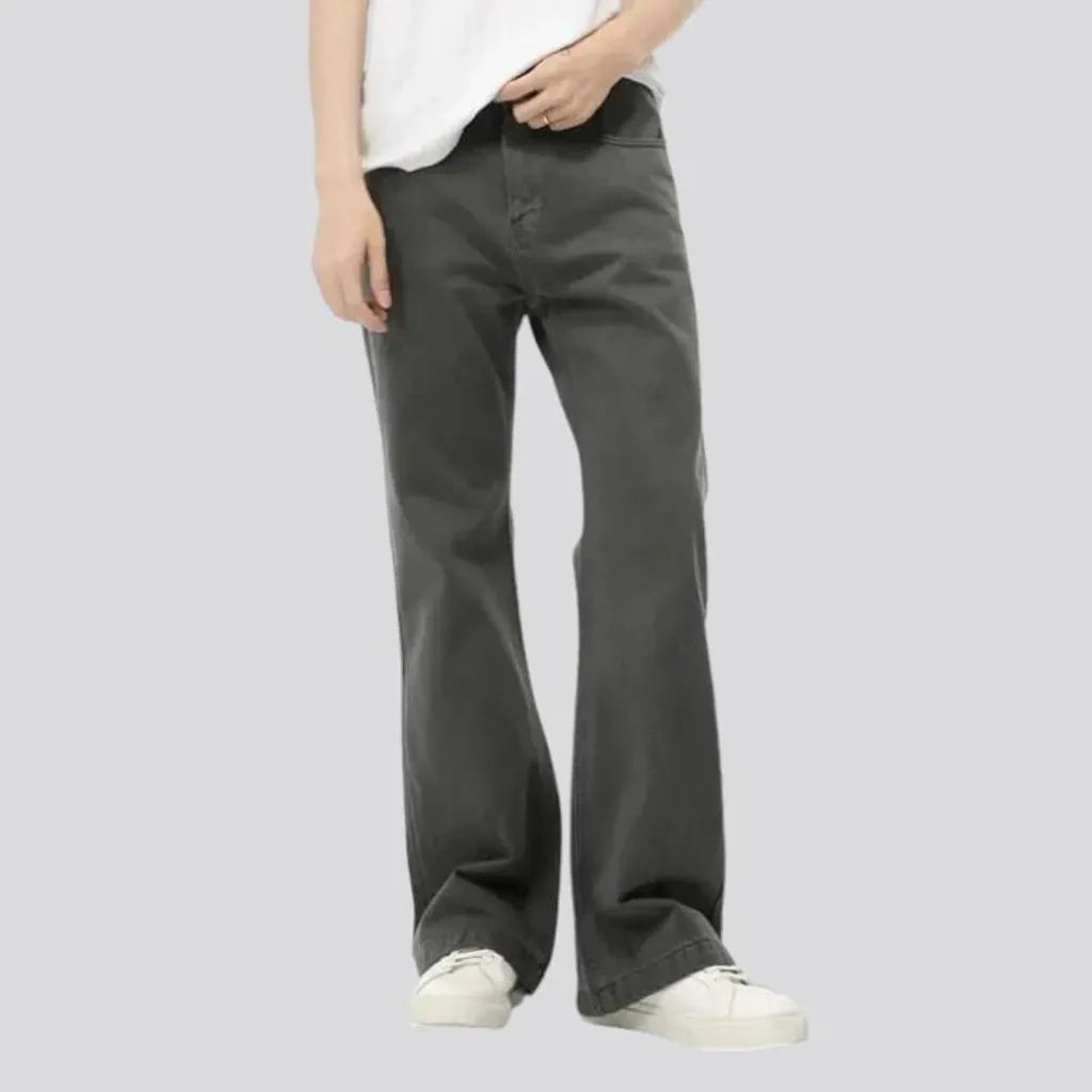 Comfortable mid rise casual monochrome men's jeans