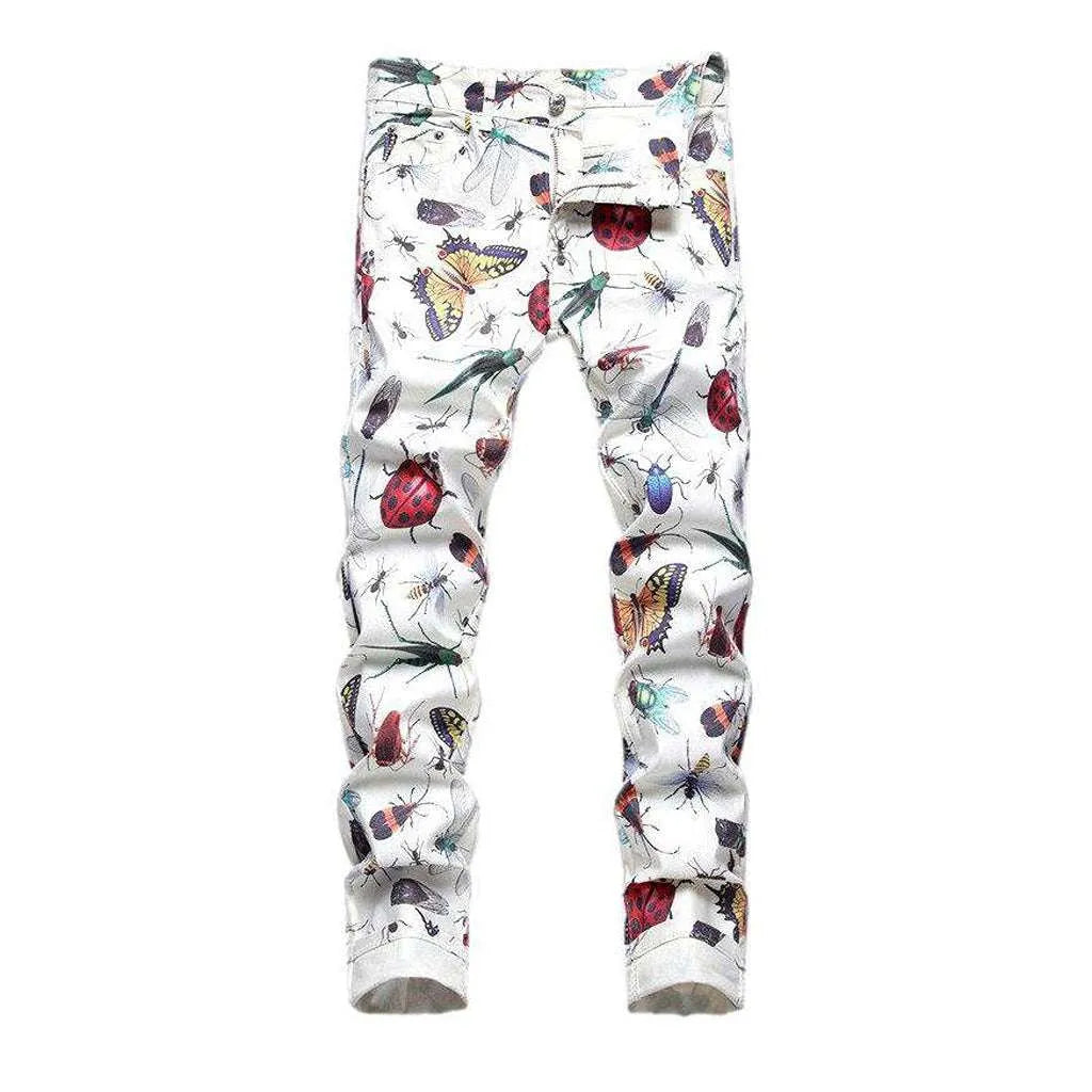 Insect print white men's jeans