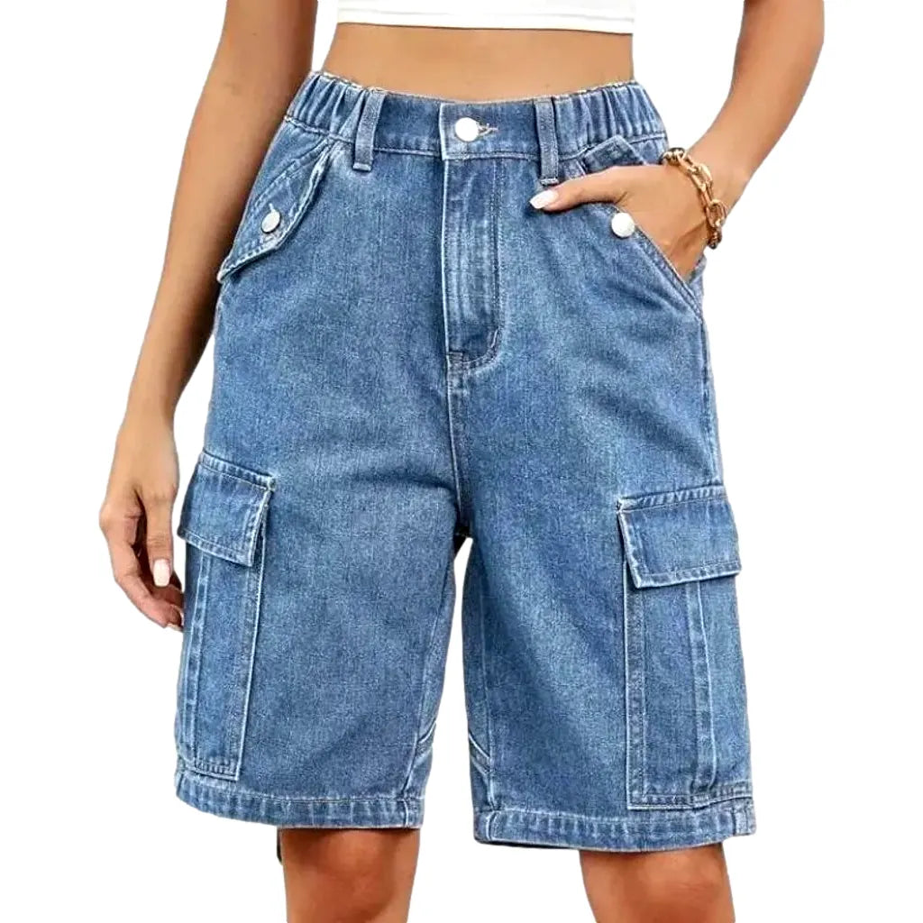 Knee length high waist denim shorts Light Blue W25