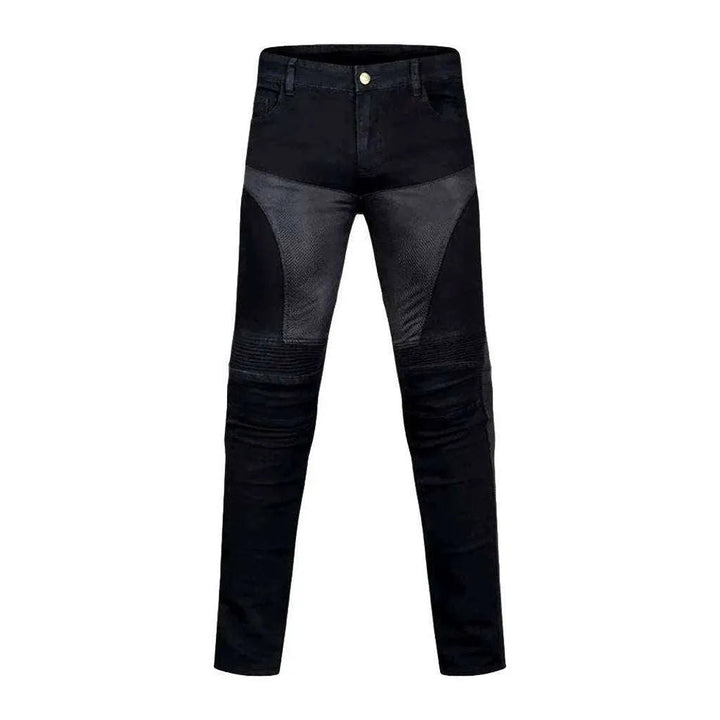 Knee-pads stonewashed riding jeans
 for men