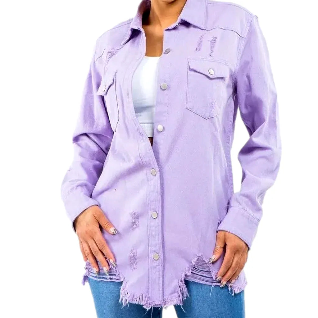 Lavender-hue oversized denim shirt
 for ladies
