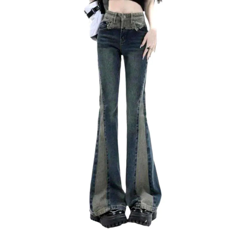 Layered waistline flared jeans
 for women