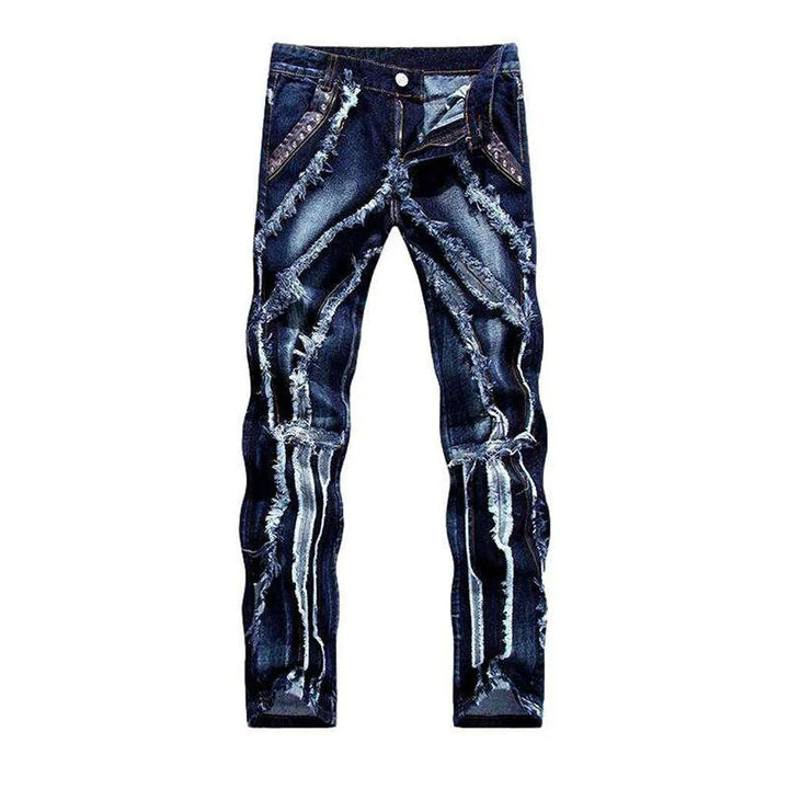 Leather & rivet embroidery men's jeans