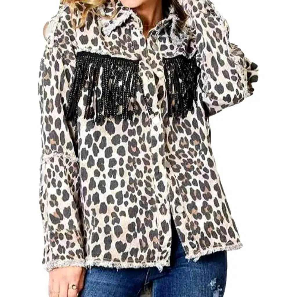 Leopard-print denim jacket
 for women