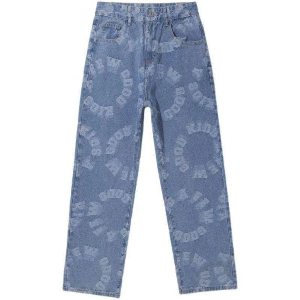 Letter embroidery men's baggy jeans