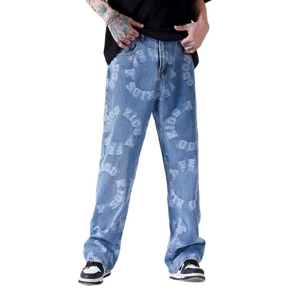 Letter embroidery men's baggy jeans