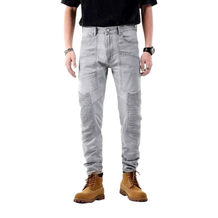 Light grey men's patchwork jeans