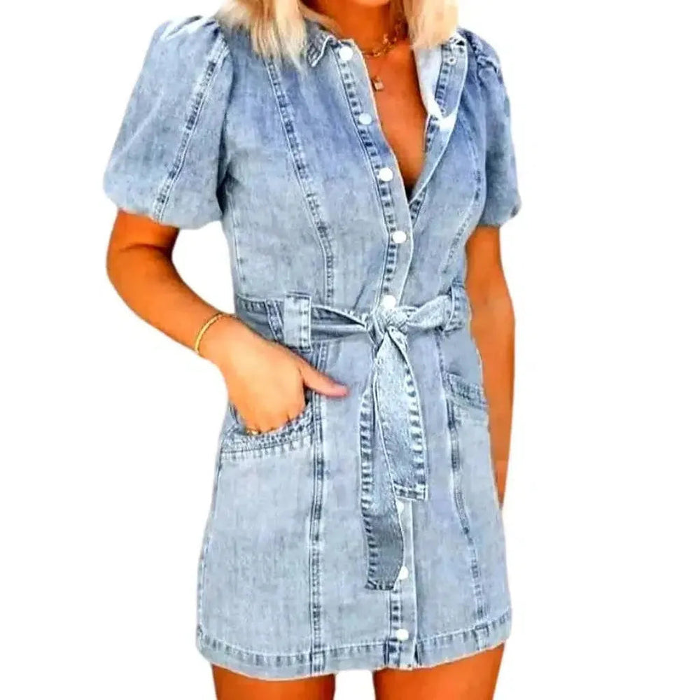 Light Vintage Jean Dress - Light Blue