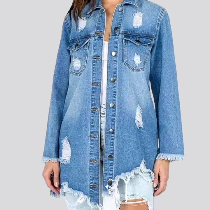 Light Wash Frayed Jacket Jean Shirt for Ladies | Jeans4you.shop