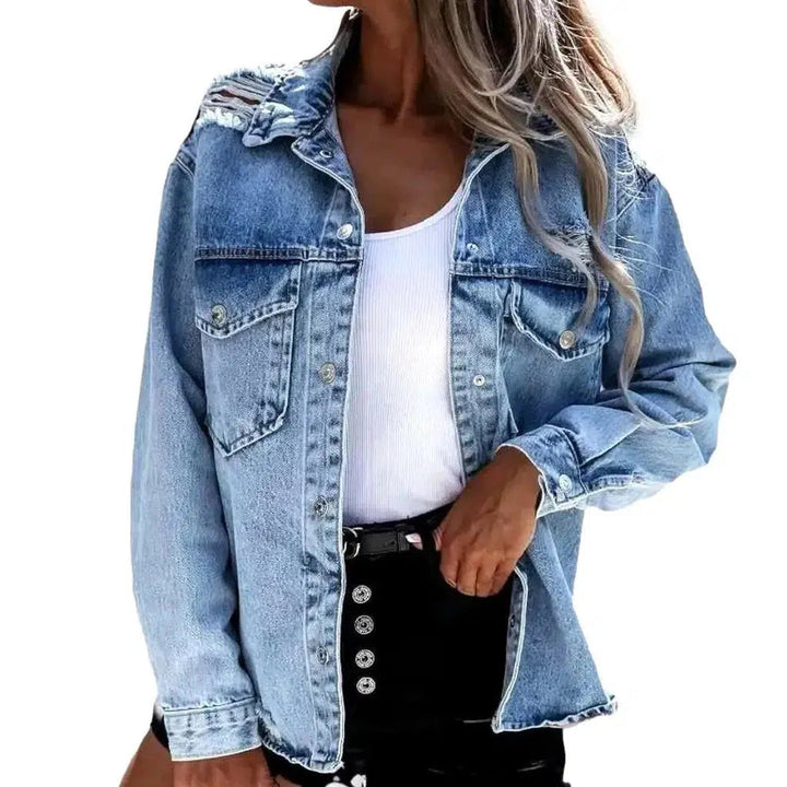 Light-wash oversized denim jacket