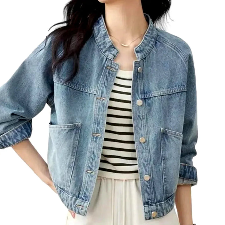 Light-wash sanded jean jacket for women