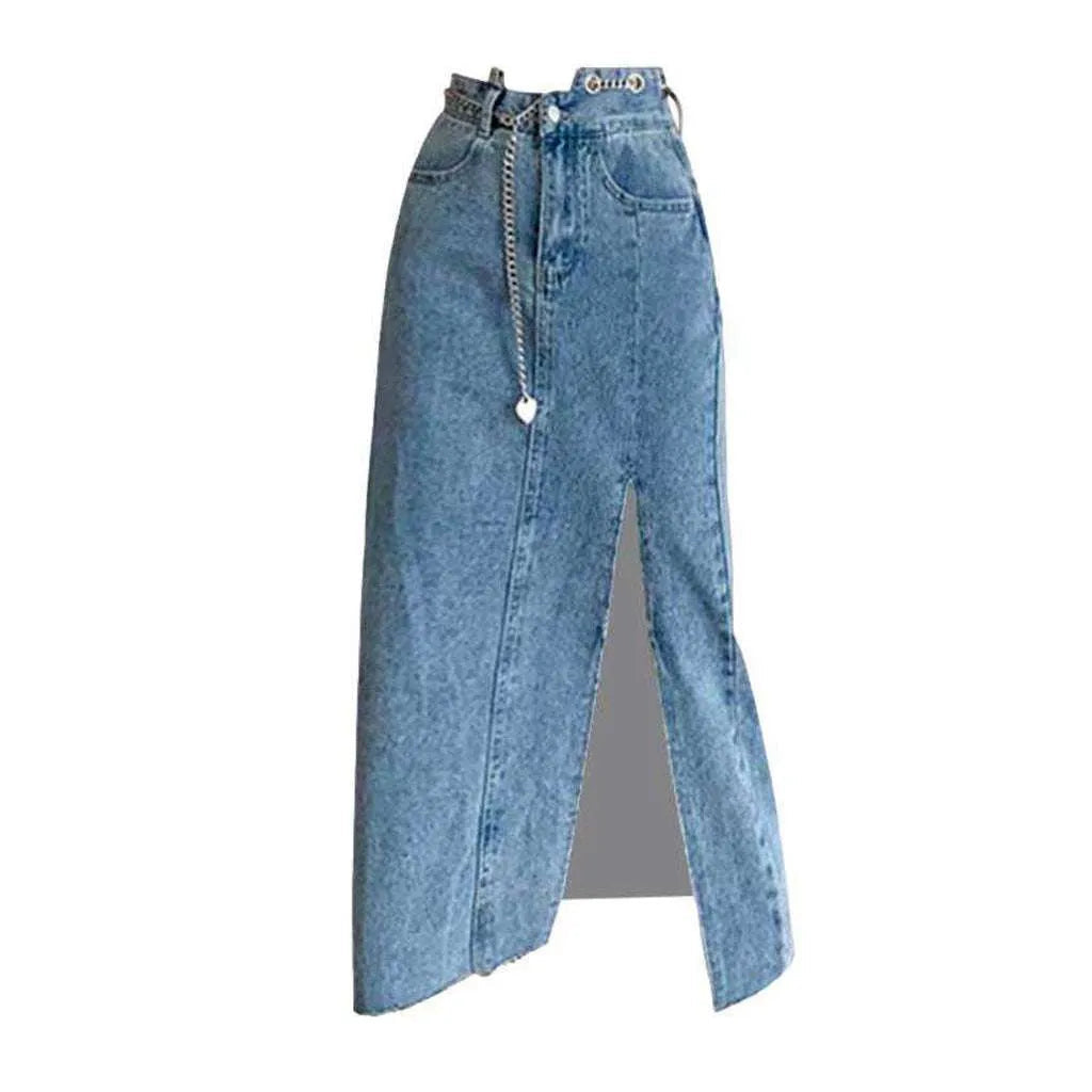 Light wash slit jeans skirt