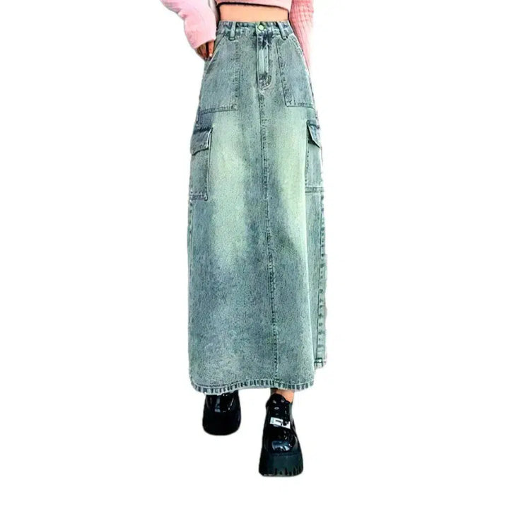 Long back-slit women's jean skirt