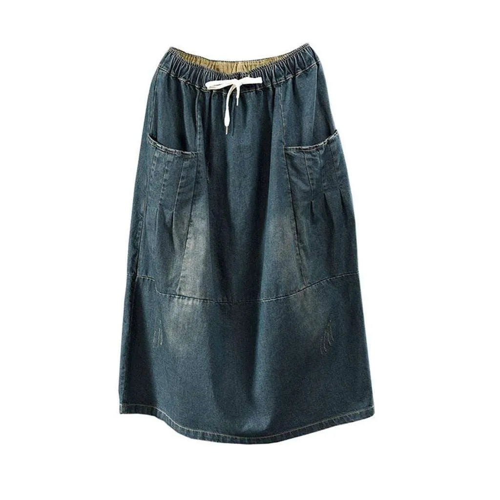 Long dark women's denim skirt