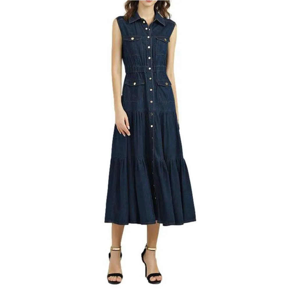 Long denim dress with buttons
