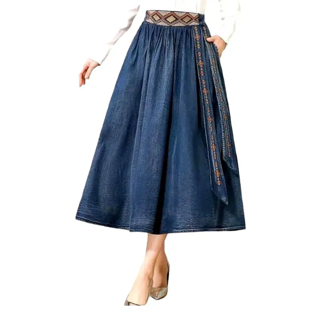 Long high-waist denim skirt
 for ladies