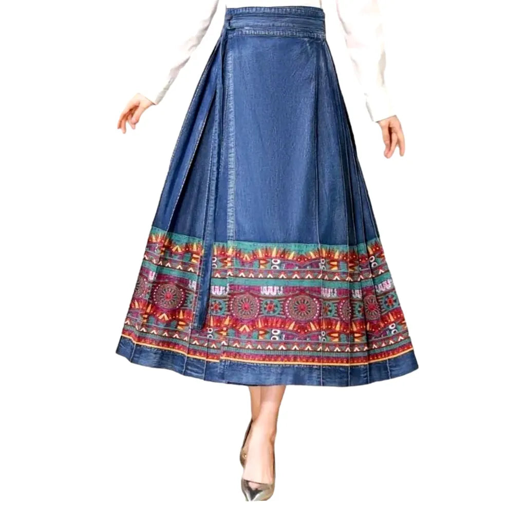 Long high-waist jean skirt
 for women